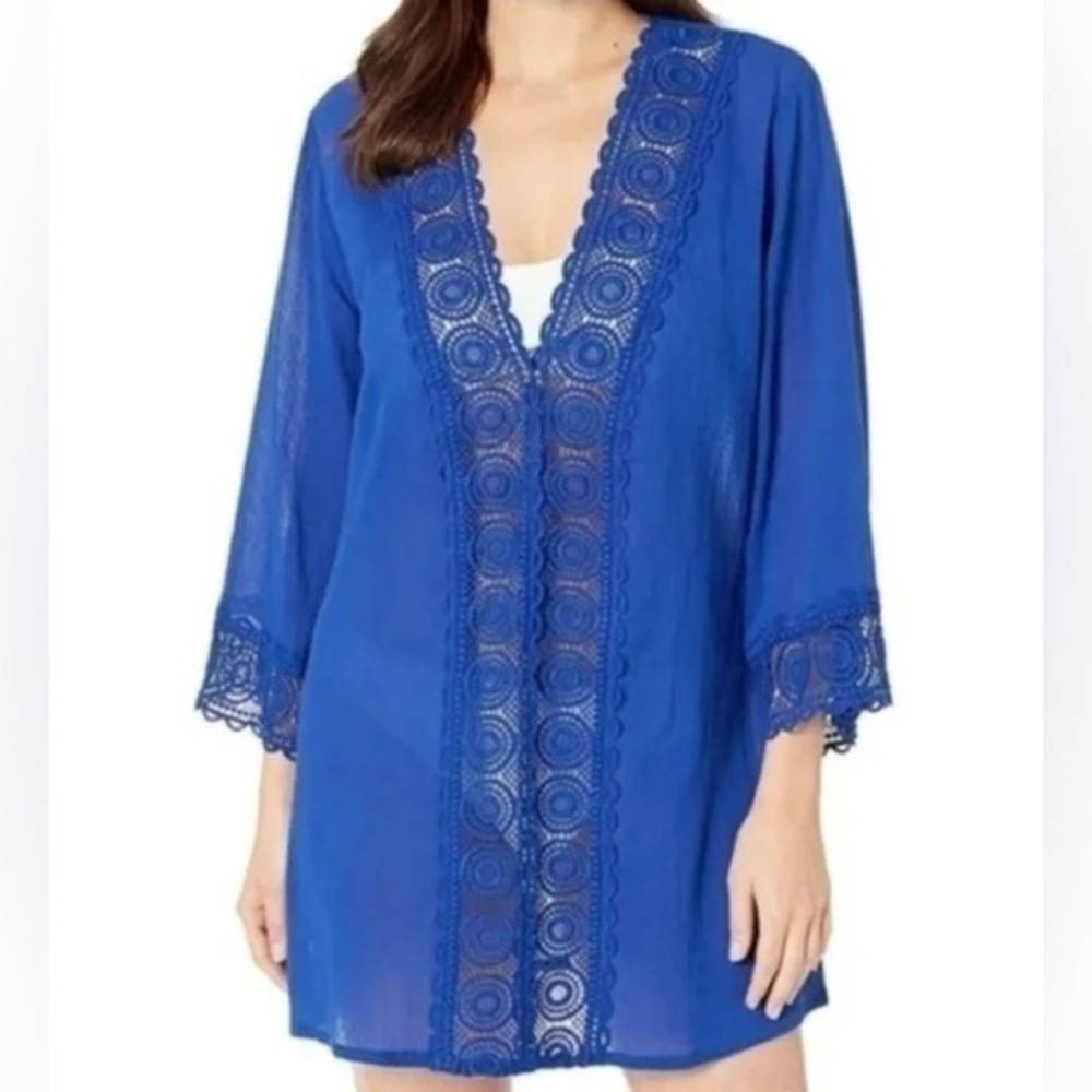 LA BLANCA Island Fare Cotton Crochet-Trim Tunic